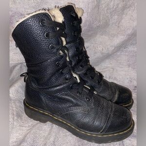 Dr Doc Martens Aimiltia Faux Fur Lined Fold Down Combat Boots Grain Leather 9 L